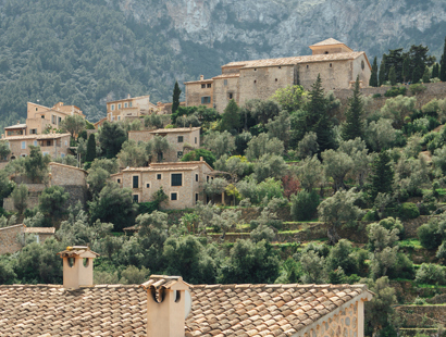 Ariel view of Spanish countryside houses 