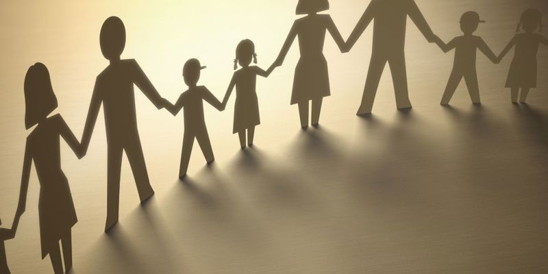 A concertina paper cut out of a male and femail family members. Playing fair—who gets what?